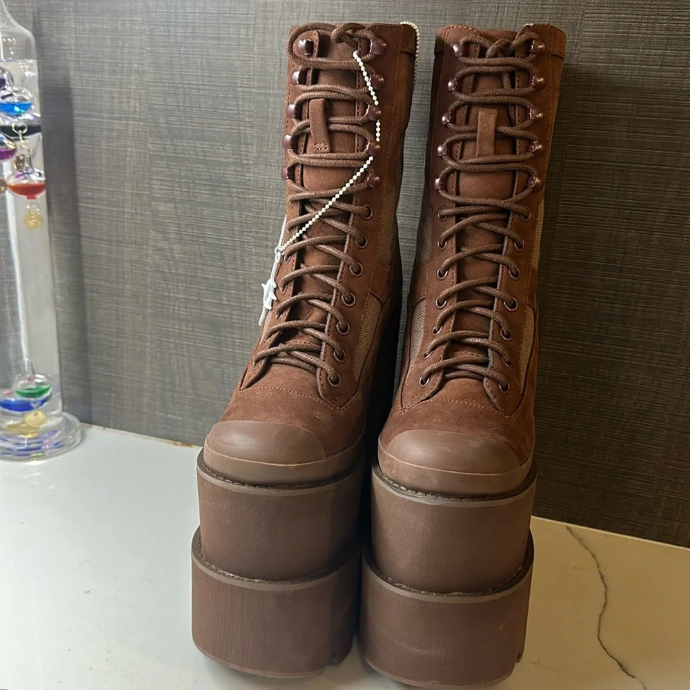 Darker Wavs ATMOSPHERE DOUBLE STACK FIELD GIRL TRAITOR BOOTS - BROWN